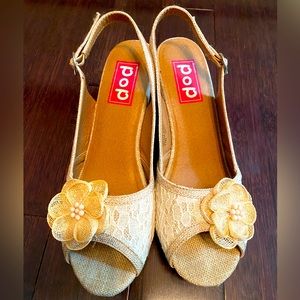 Cream Floral Wedge Heels (Size 11)